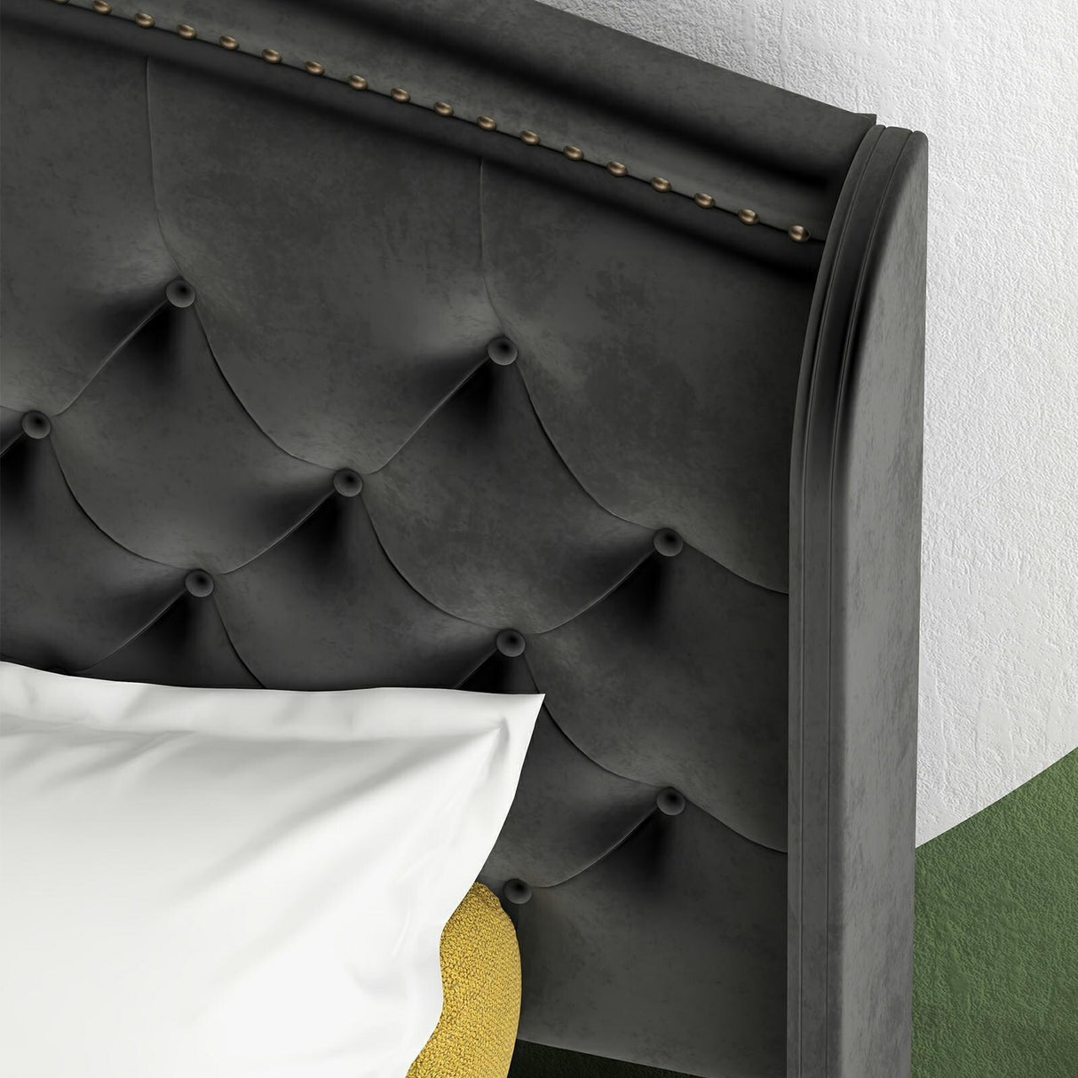 Upholsted Bed Frame with Wingback Headboard, King Size