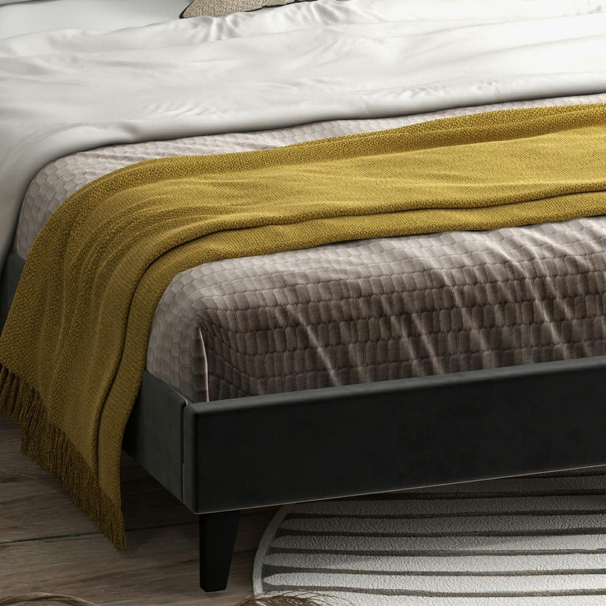 Upholsted Bed Frame with Wingback Headboard, King Size