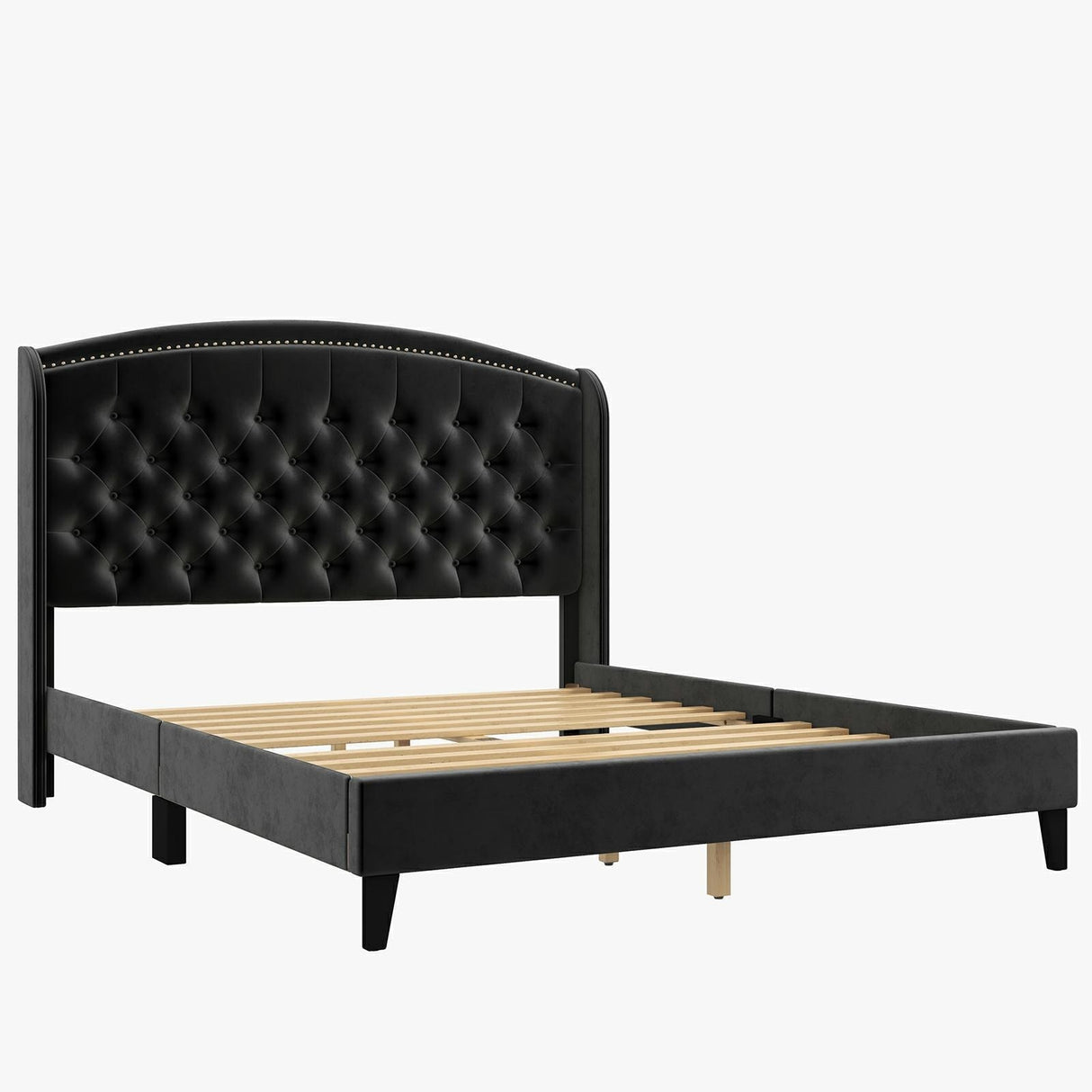 Upholsted Bed Frame with Wingback Headboard, King Size