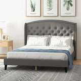 Upholsted Bed Frame with Wingback Headboard, King Size