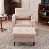 Upholstered Armchair and Storage Ottoman Set, Comfortable Single Sofa with Cup Holders and Tufted Detailing for Living Room