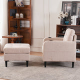 Upholstered Armchair and Storage Ottoman Set, Comfortable Single Sofa with Cup Holders and Tufted Detailing for Living Room
