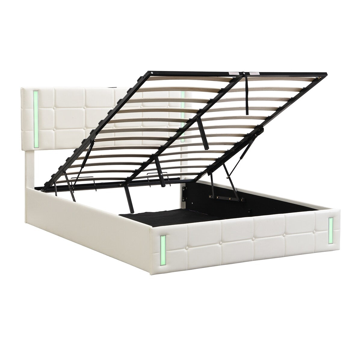Upholstered Bed with Hydraulic Storage System and USB Charging Station