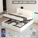Upholstered Bed with Hydraulic Storage System and USB Charging Station