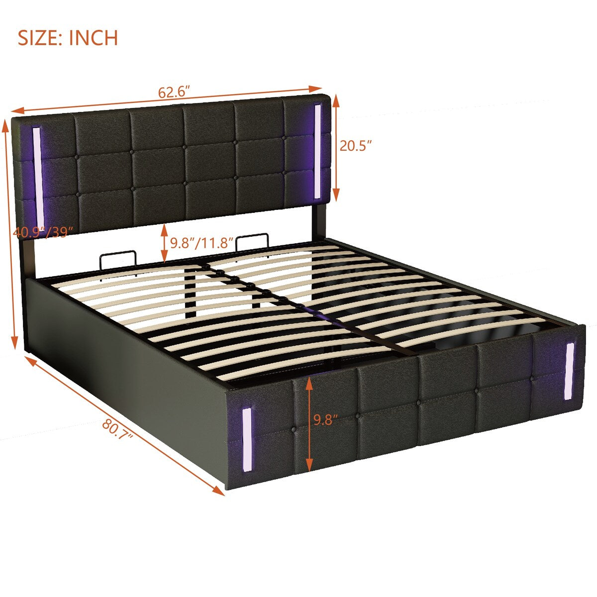 Upholstered Bed with Hydraulic Storage System and USB Charging Station