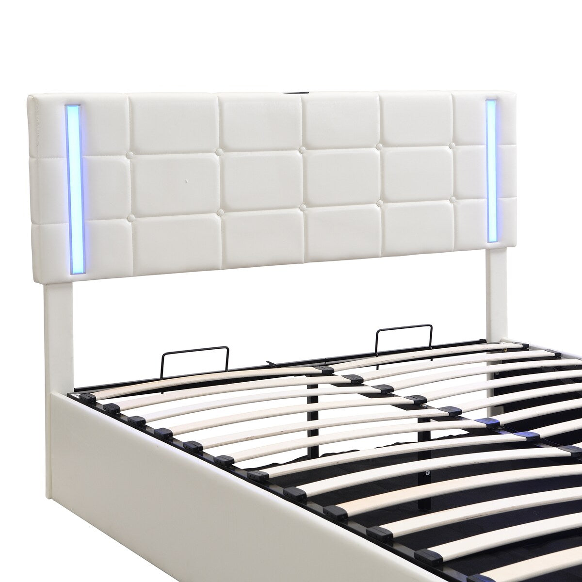 Upholstered Bed with Hydraulic Storage System and USB Charging Station