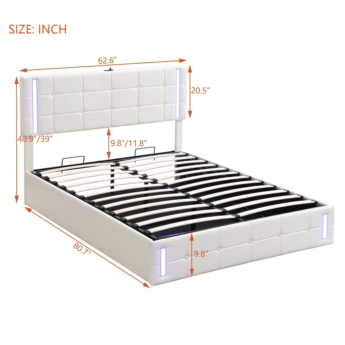 Upholstered Bed with Hydraulic Storage System and USB Charging Station