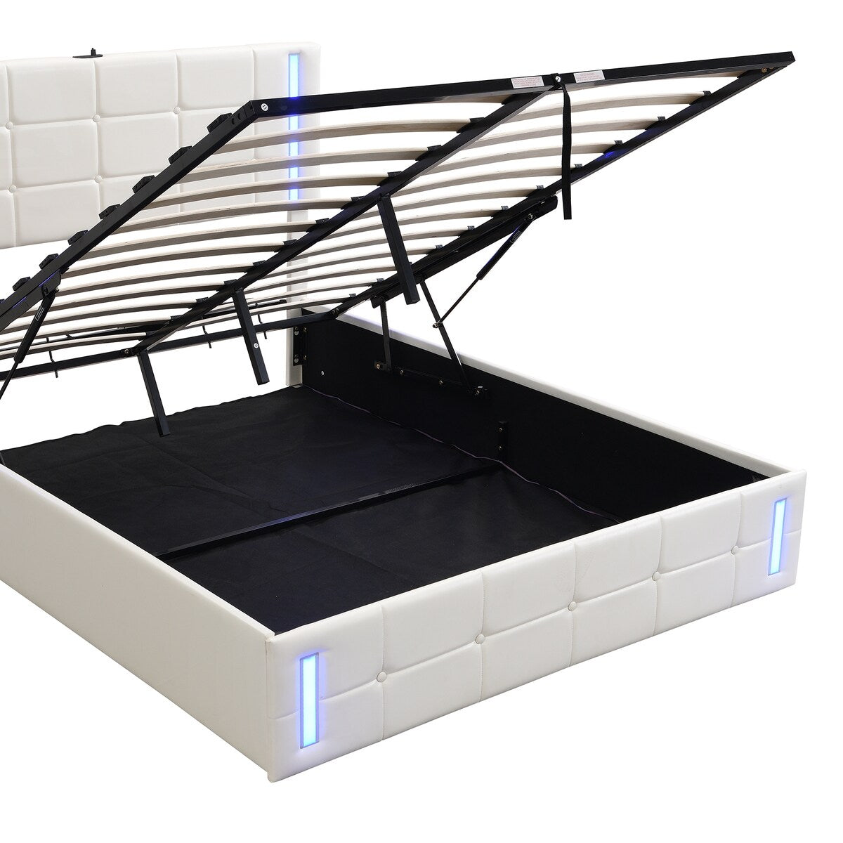 Upholstered Bed with Hydraulic Storage System and USB Charging Station