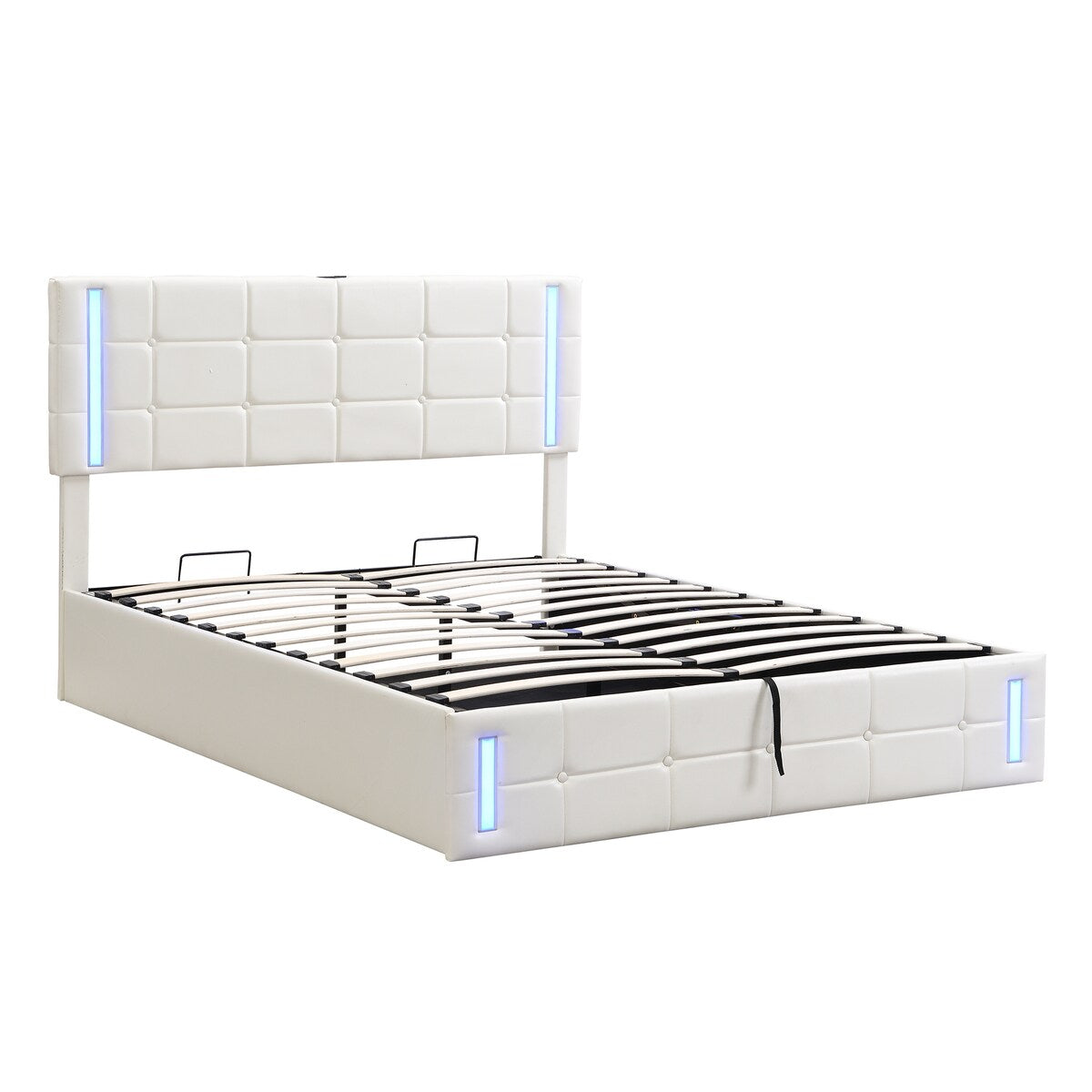 Upholstered Bed with Hydraulic Storage System and USB Charging Station