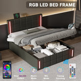 Upholstered Bed with Hydraulic Storage System and USB Charging Station