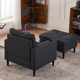 Upholstered Comfortable Single Sofa Chair Armchair And Storage Ottoman Set With Cup Holders And Tufted Detailing