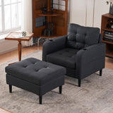 Upholstered Comfortable Single Sofa Chair Armchair And Storage Ottoman Set With Cup Holders And Tufted Detailing
