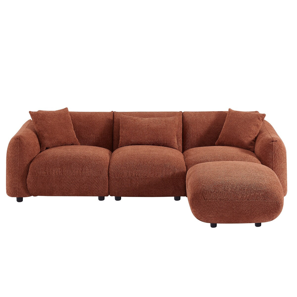 Upholstered Comfortable Soft Lamb Down White Sectional Sofa Couch with Ottoman