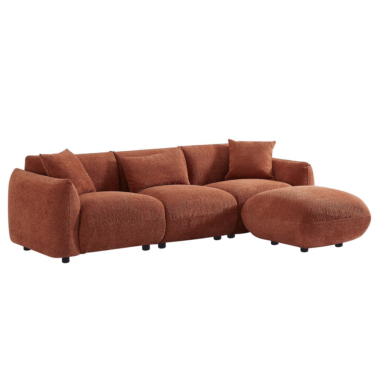 Upholstered Comfortable Soft Lamb Down White Sectional Sofa Couch with Ottoman
