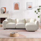 Upholstered Comfortable Soft Lamb Down White Sectional Sofa Couch with Ottoman