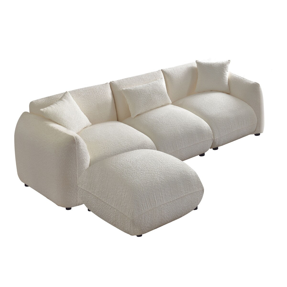 Upholstered Comfortable Soft Lamb Down White Sectional Sofa Couch with Ottoman
