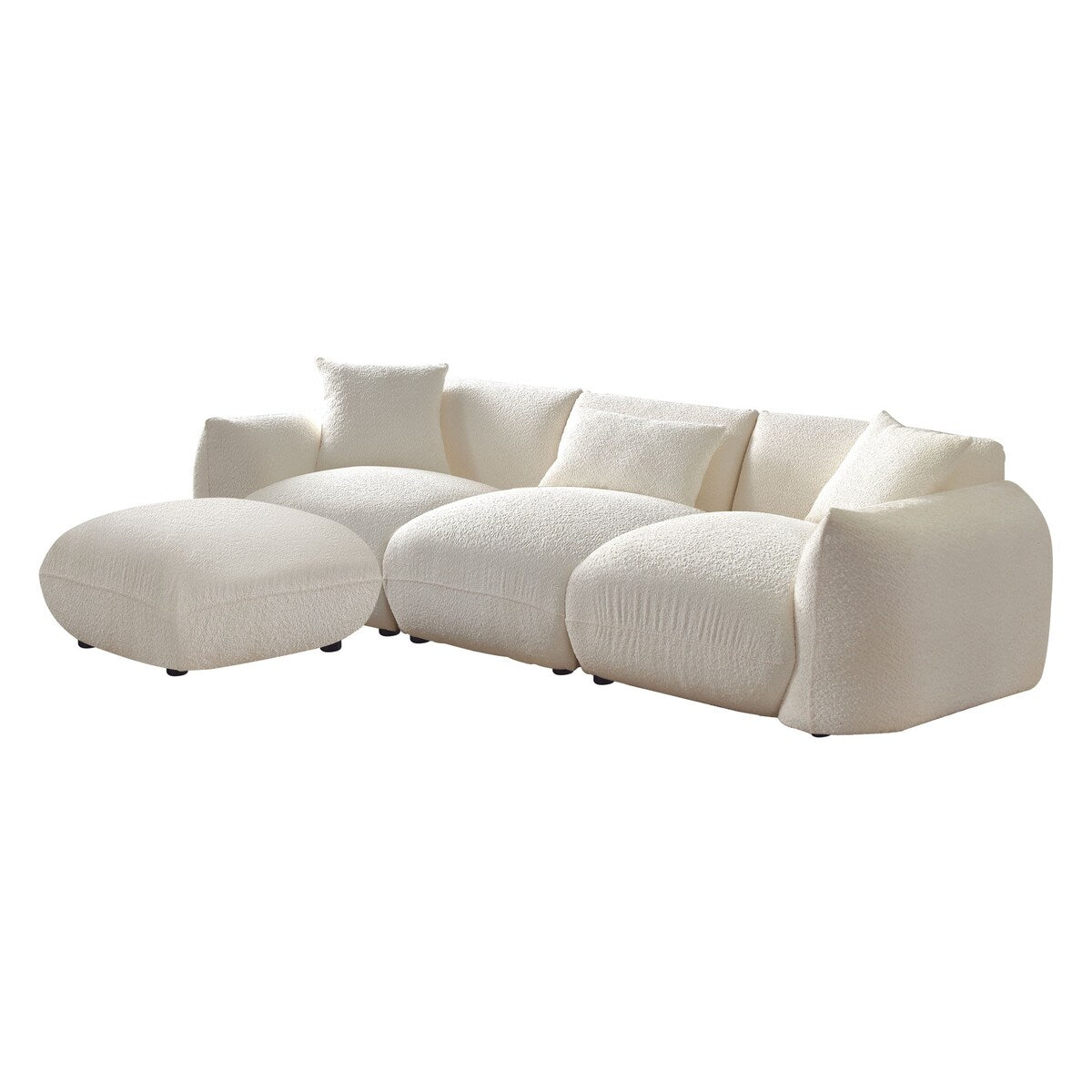 Upholstered Comfortable Soft Lamb Down White Sectional Sofa Couch with Ottoman