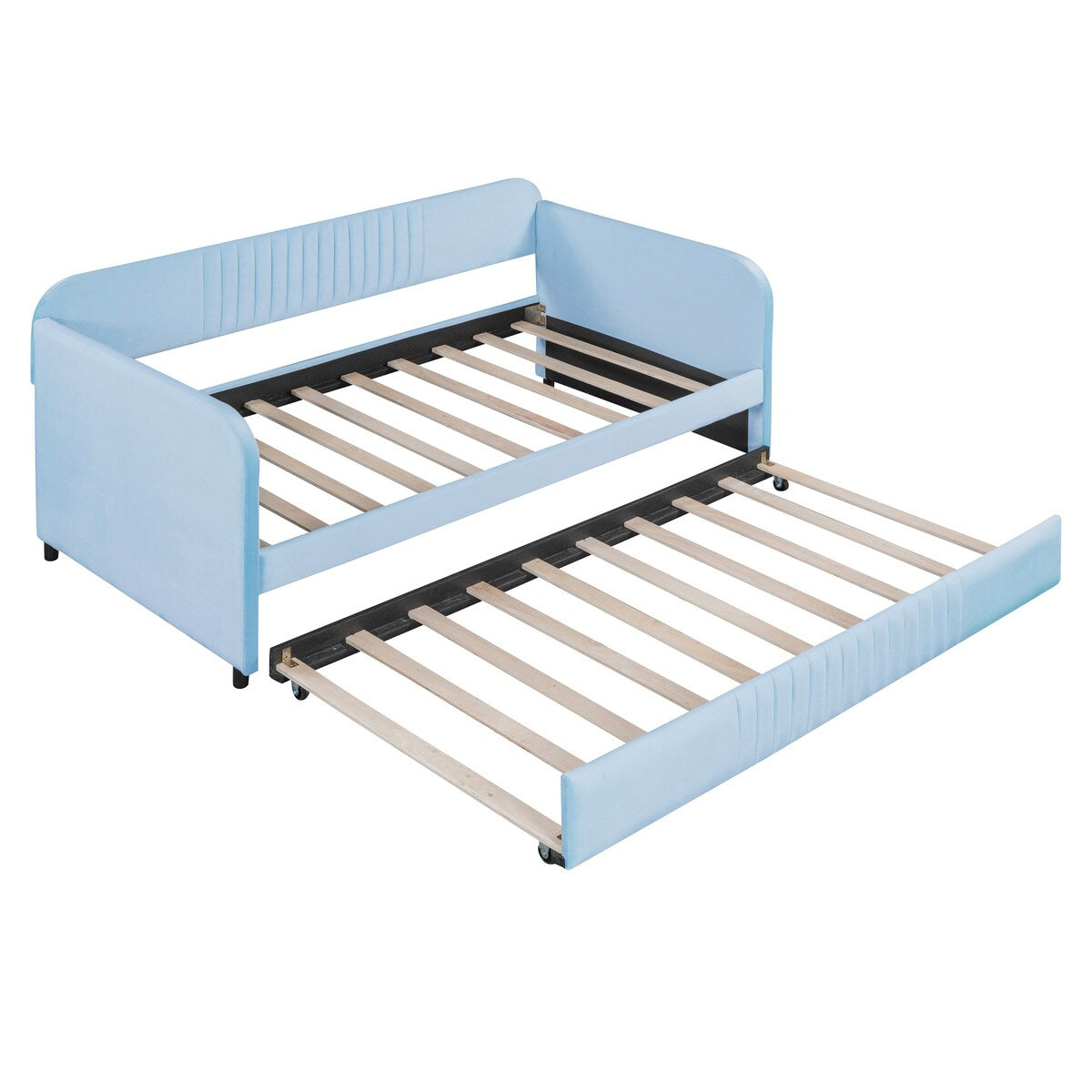 Upholstered Daybed Sofa Bed Twin Size With Trundle Bed and Wood Slat