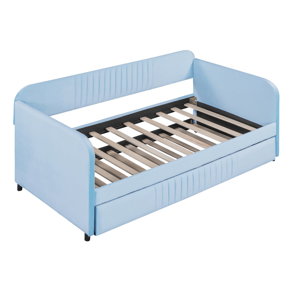 Upholstered Daybed Sofa Bed Twin Size With Trundle Bed and Wood Slat