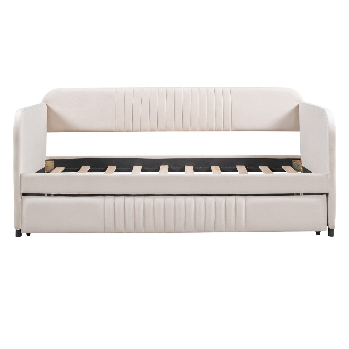Upholstered Daybed Sofa Bed Twin Size With Trundle Bed and Wood Slat