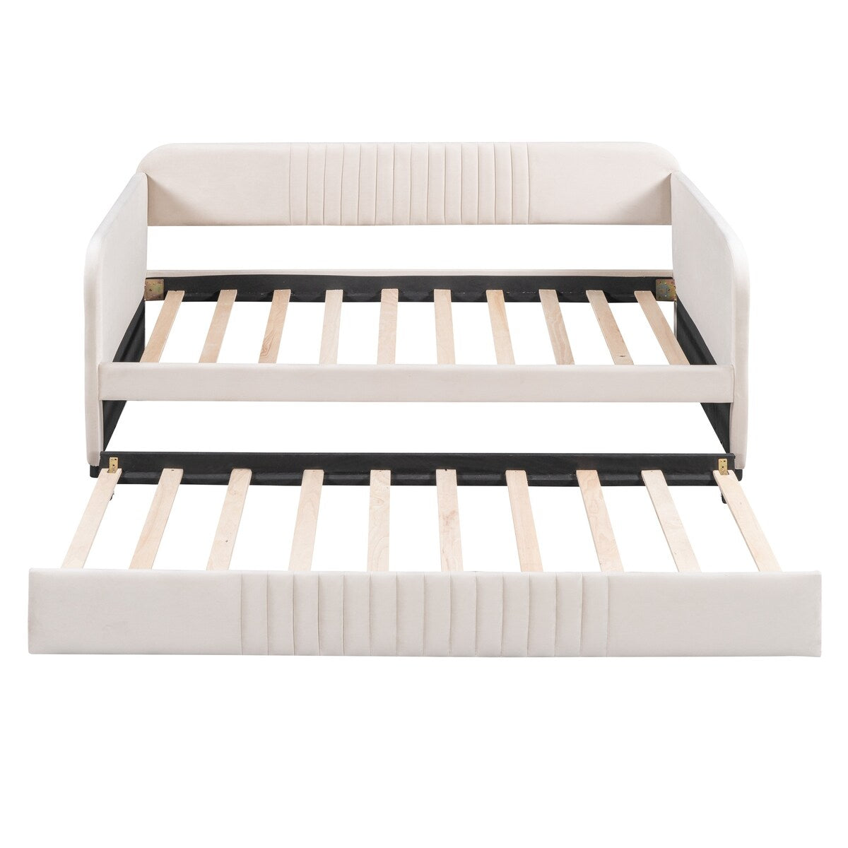 Upholstered Daybed Sofa Bed Twin Size With Trundle Bed and Wood Slat