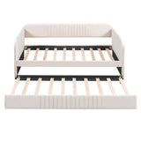 Upholstered Daybed Sofa Bed Twin Size With Trundle Bed and Wood Slat