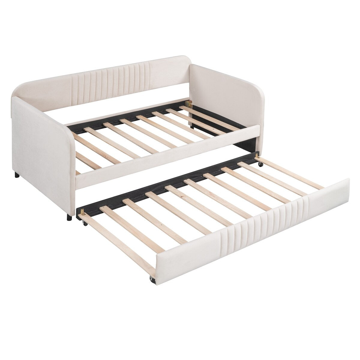 Upholstered Daybed Sofa Bed Twin Size With Trundle Bed and Wood Slat