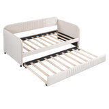 Upholstered Daybed Sofa Bed Twin Size With Trundle Bed and Wood Slat