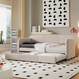 Upholstered Daybed Sofa Bed Twin Size With Trundle Bed and Wood Slat