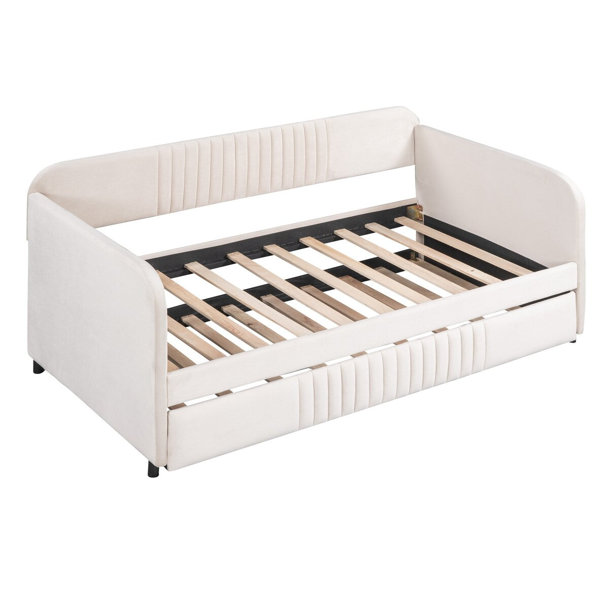 Upholstered Daybed Sofa Bed Twin Size With Trundle Bed and Wood Slat