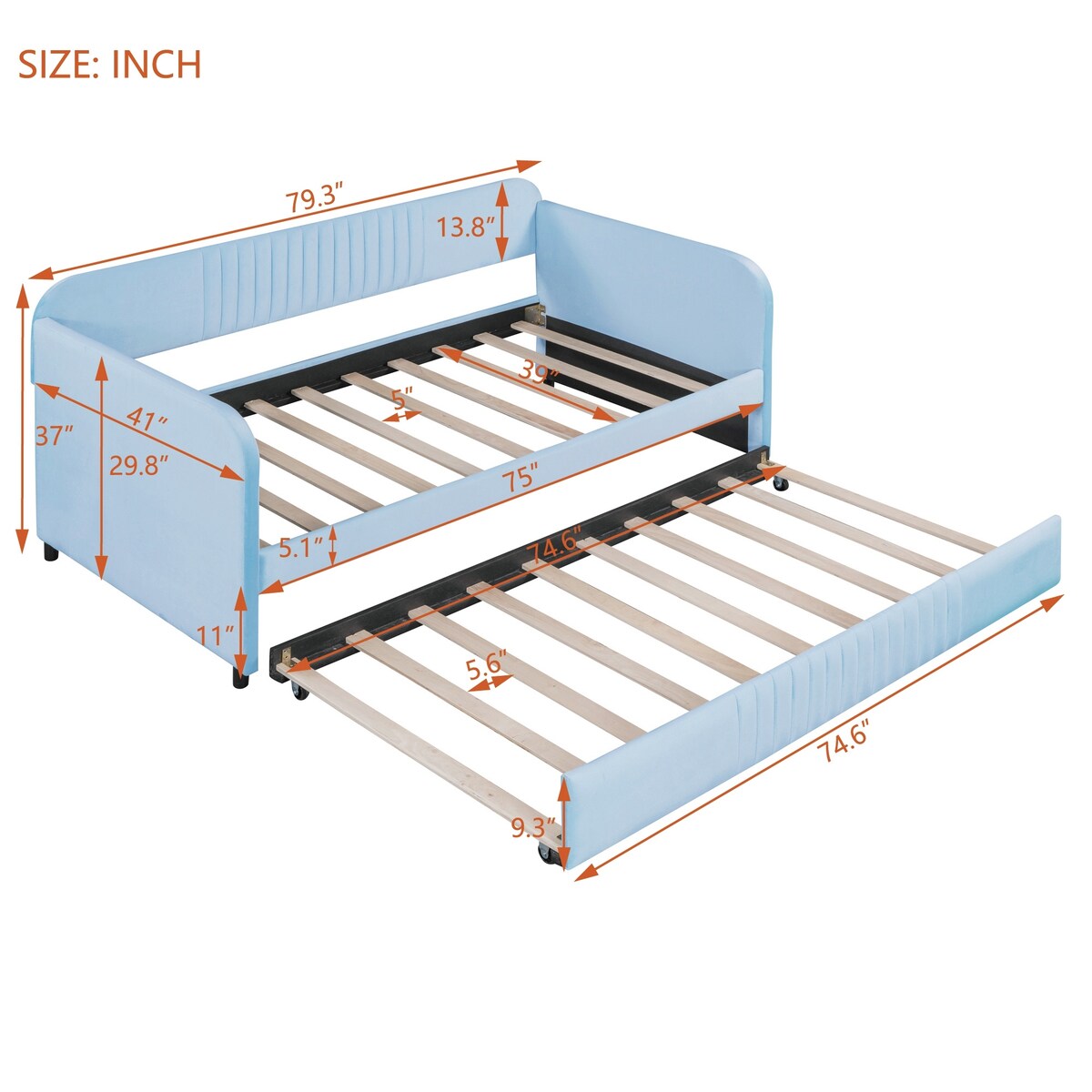Upholstered Daybed Sofa Bed Twin Size With Trundle Bed and Wood Slat