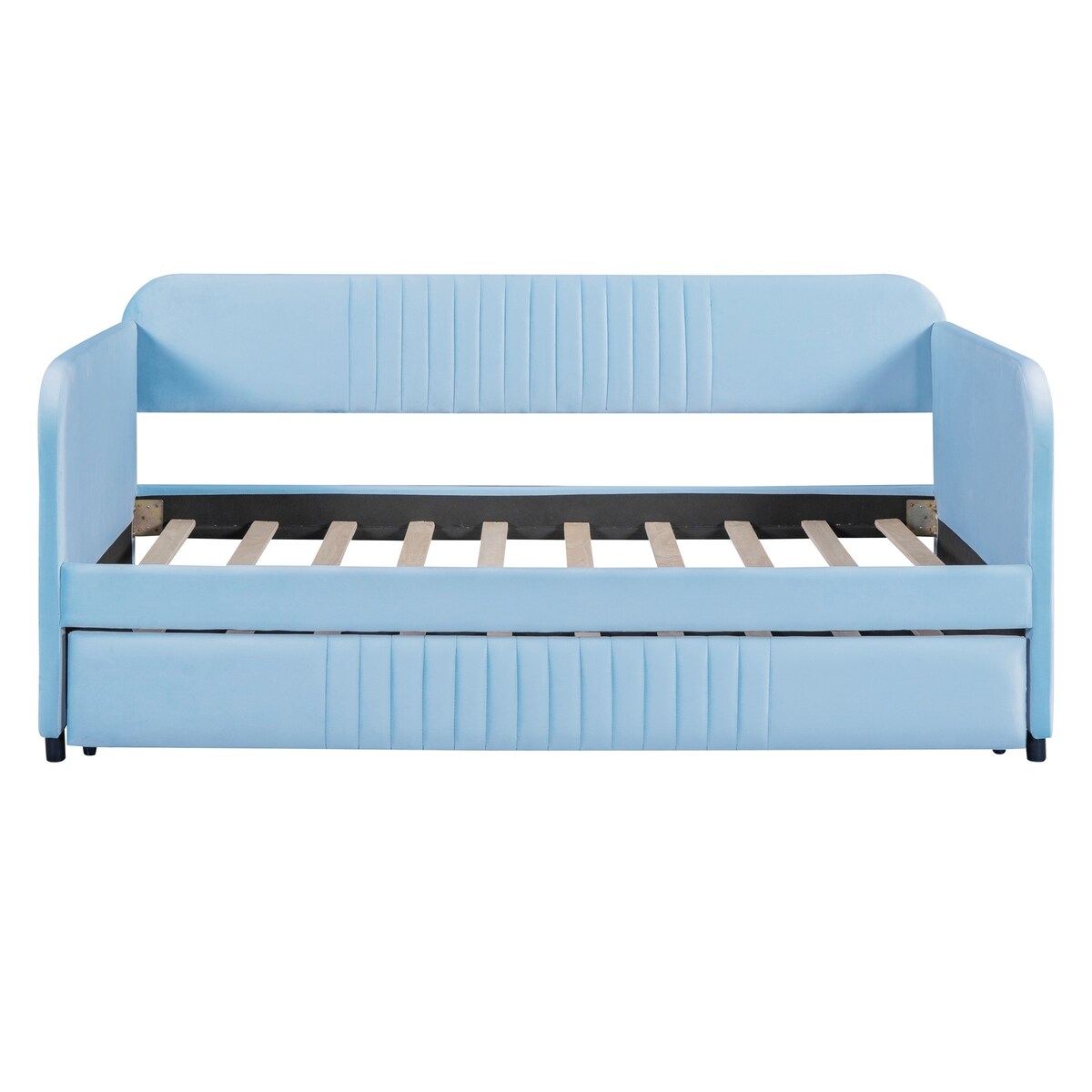 Upholstered Daybed Sofa Bed Twin Size With Trundle Bed and Wood Slat