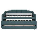 Upholstered Daybed Twin Size Bedroom Bed with Trundle and Three Drawers, Green