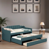 Upholstered Daybed Twin Size Bedroom Bed with Trundle and Three Drawers, Green