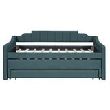 Upholstered Daybed Twin Size Bedroom Bed with Trundle and Three Drawers, Green