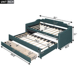 Upholstered Daybed Twin Size Bedroom Bed with Trundle and Three Drawers, Green