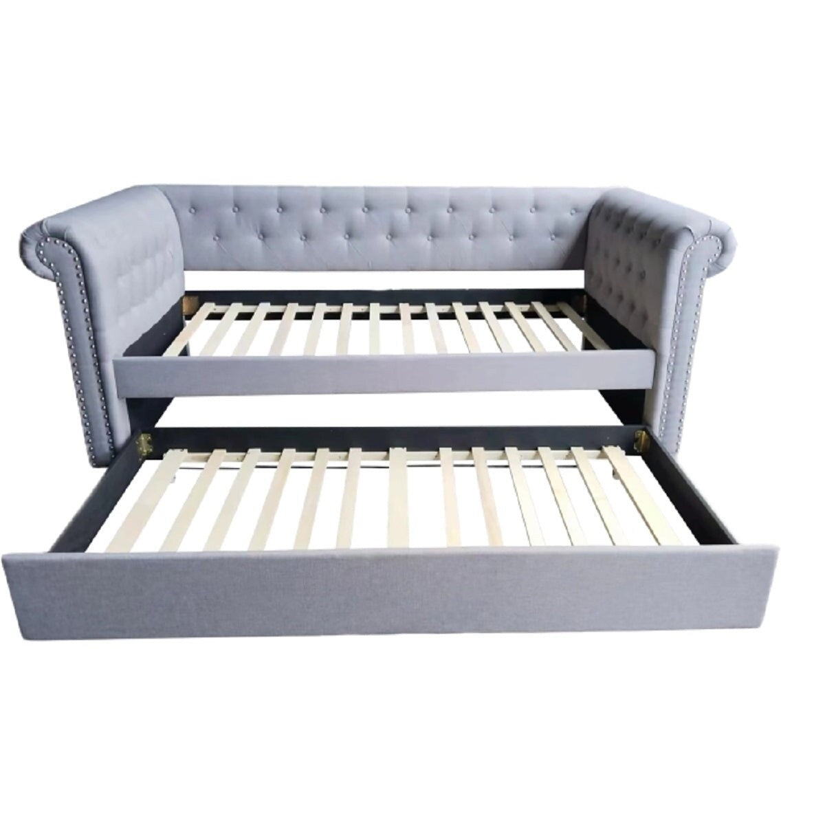 Upholstered Daybed w/ Trundle, Tufted Rolled Arm Livingroom Sofa Bed