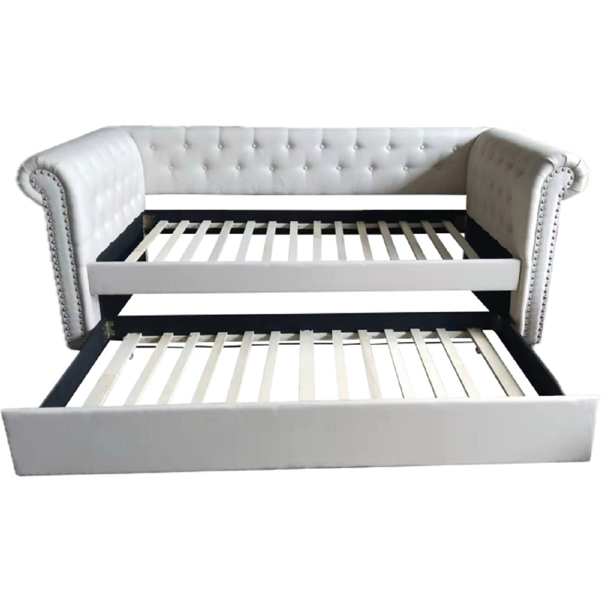 Upholstered Daybed w/ Trundle, Tufted Rolled Arm Livingroom Sofa Bed