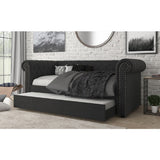 Upholstered Daybed w/ Trundle, Tufted Rolled Arm Livingroom Sofa Bed