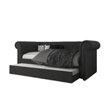 Upholstered Daybed w/ Trundle, Tufted Rolled Arm Livingroom Sofa Bed