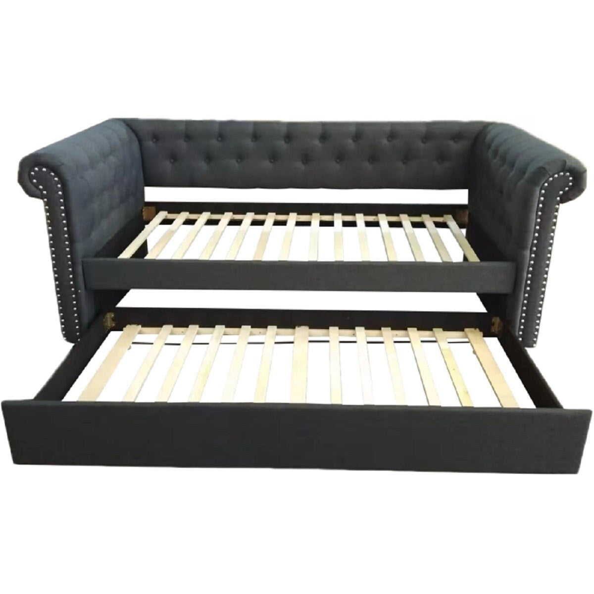 Upholstered Daybed w/ Trundle, Tufted Rolled Arm Livingroom Sofa Bed
