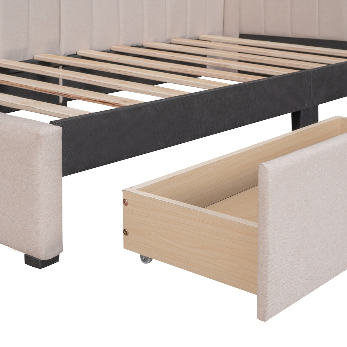 Upholstered Daybed with 2 Storage Drawers Twin Size Sofa Bed Frame No Box Spring Needed, Linen Fabric