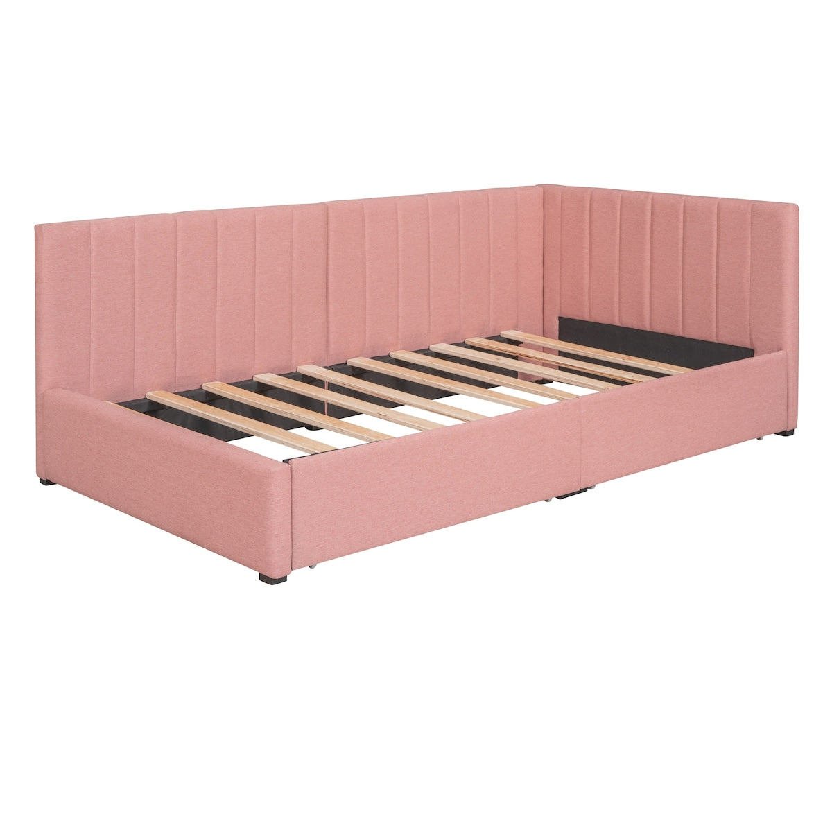 Upholstered Daybed with 2 Storage Drawers Twin Size Sofa Bed Frame No Box Spring Needed, Linen Fabric