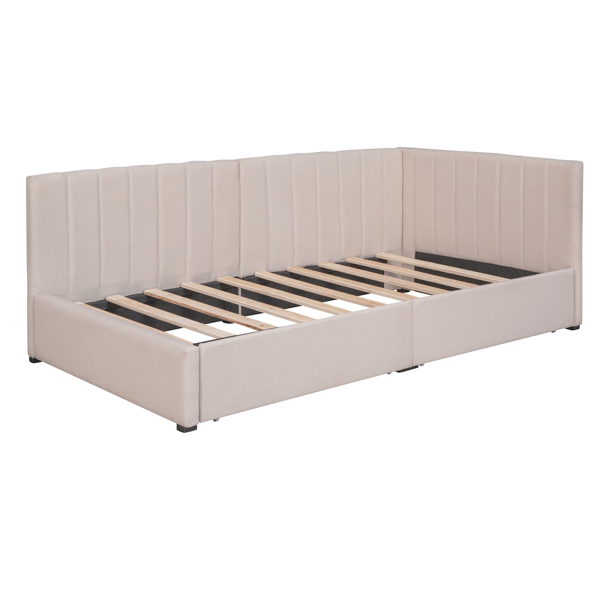 Upholstered Daybed with 2 Storage Drawers Twin Size Sofa Bed Frame No Box Spring Needed, Linen Fabric