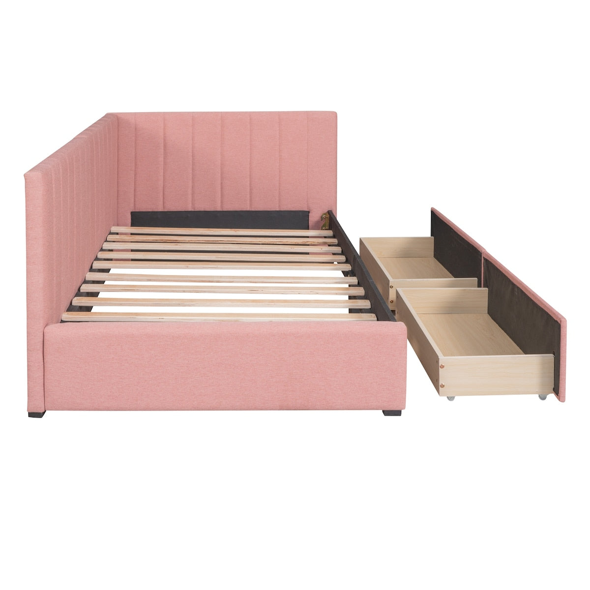 Upholstered Daybed with 2 Storage Drawers Twin Size Sofa Bed Frame No Box Spring Needed, Linen Fabric