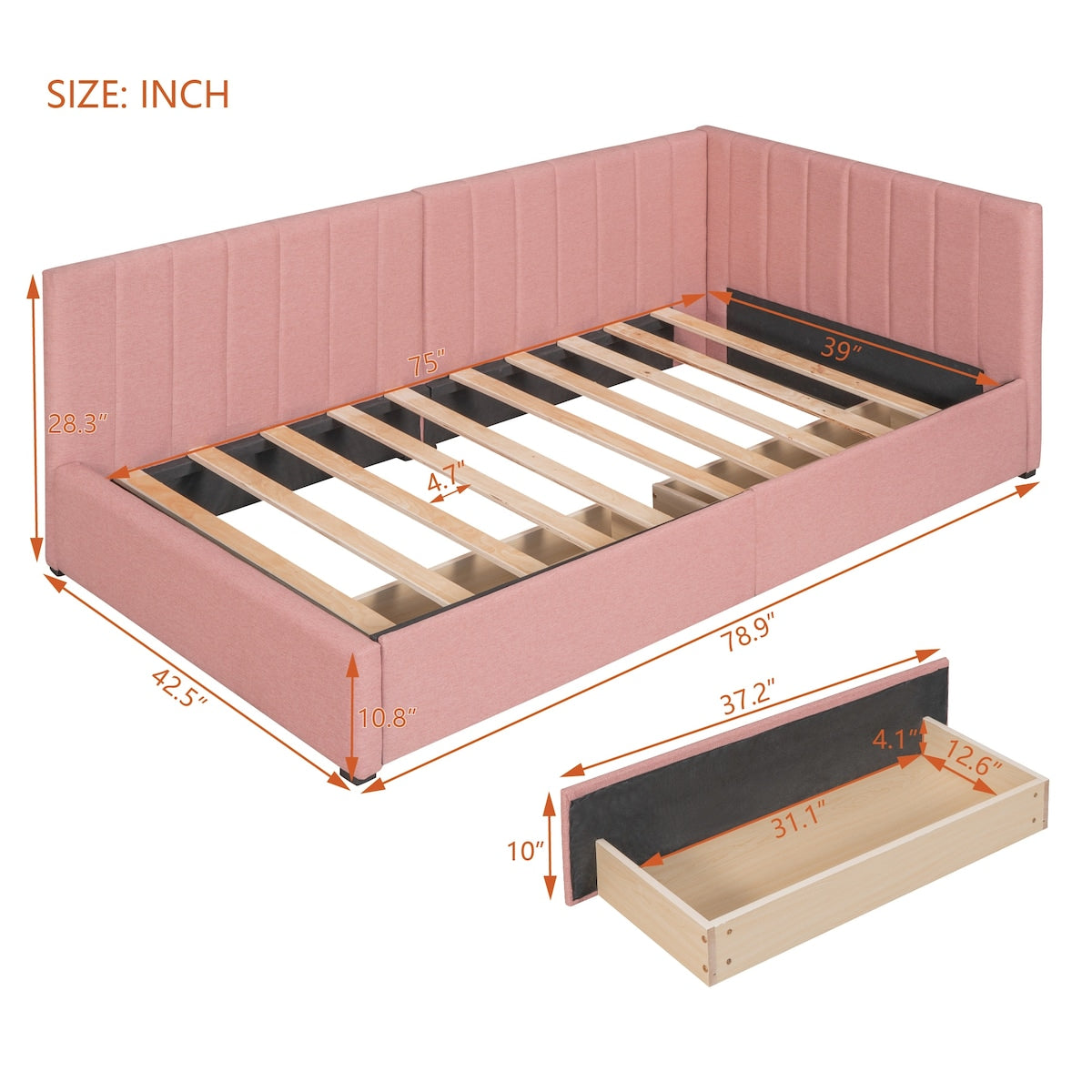 Upholstered Daybed with 2 Storage Drawers Twin Size Sofa Bed Frame No Box Spring Needed, Linen Fabric