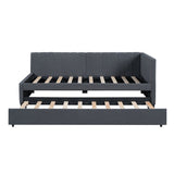 Upholstered Daybed with Trundle Twin Size Sofa Bed Frame No Box Spring Needed, Linen Fabric