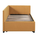 Upholstered Daybed with Trundle Twin Size Sofa Bed Frame No Box Spring Needed, Linen Fabric