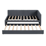 Upholstered Daybed with Trundle Twin Size Sofa Bed Frame No Box Spring Needed, Linen Fabric
