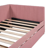 Upholstered Daybed with Trundle Twin Size Sofa Bed Frame No Box Spring Needed, Linen Fabric